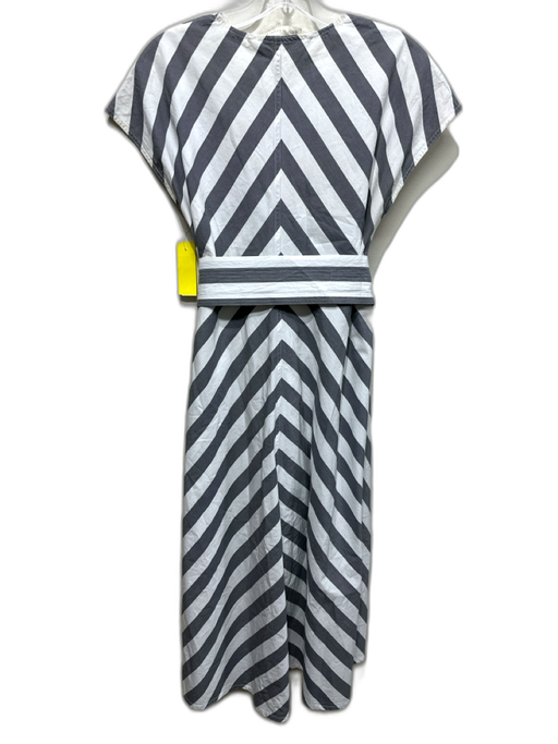 Ann Mashburn Size S Gray & White Cotton Cap Sleeve Diagnal Lines V Neck Dress Gray & White / S