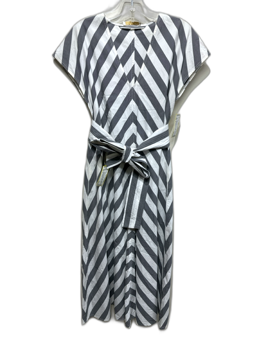 Ann Mashburn Size S Gray & White Cotton Cap Sleeve Diagnal Lines V Neck Dress Gray & White / S