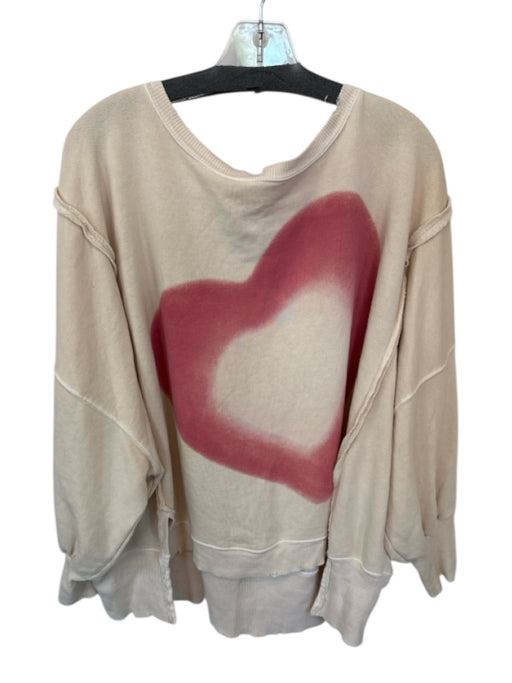 We The Free Size M Tan & Mauve Cotton Long Sleeve Heart distressed Sweatshirt Tan & Mauve / M