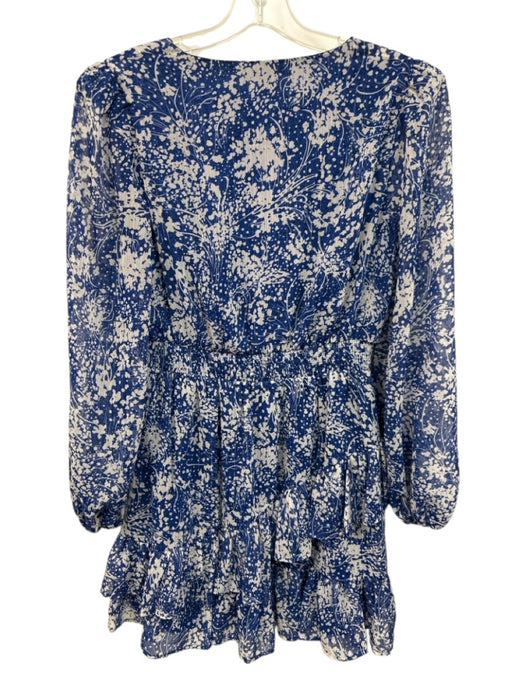 Aqua Size M Blue & White Polyester V Neck Elastic Waist Abstract Print Dress Blue & White / M