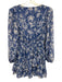 Aqua Size M Blue & White Polyester V Neck Elastic Waist Abstract Print Dress Blue & White / M