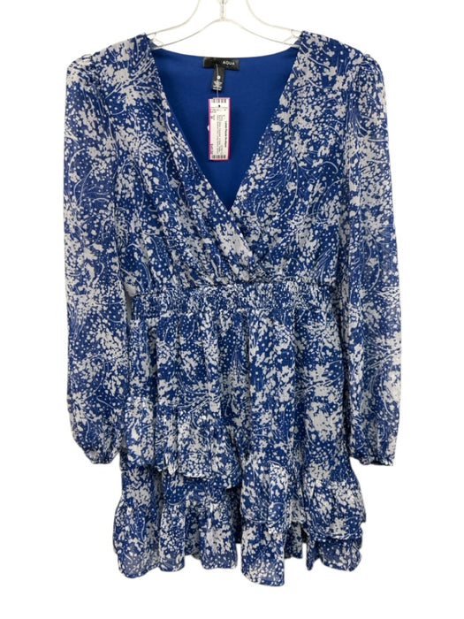 Aqua Size M Blue & White Polyester V Neck Elastic Waist Abstract Print Dress Blue & White / M