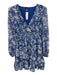 Aqua Size M Blue & White Polyester V Neck Elastic Waist Abstract Print Dress Blue & White / M