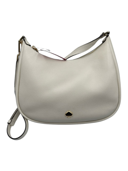 Kate Spade Ivory Pebble Leather Gold Metal Shoulder Bag Purse Ivory / Small