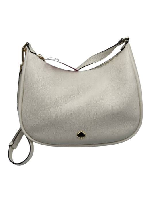 Kate Spade Ivory Pebble Leather Gold Metal Shoulder Bag Purse Ivory / Small