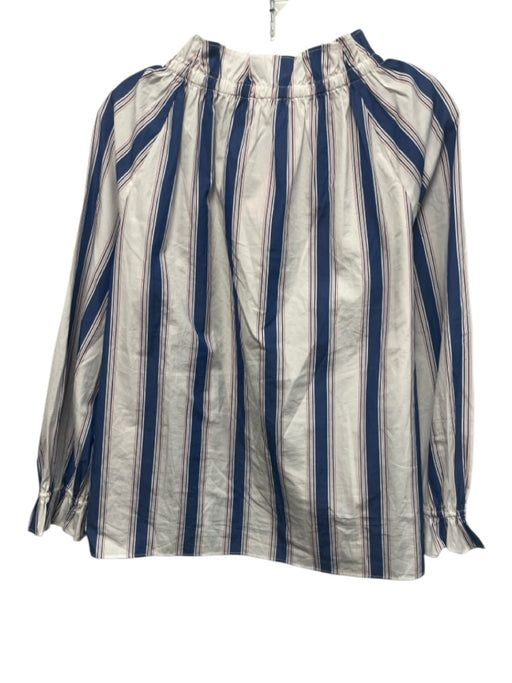 Ann Mashburn Size M White & Blue & Red Cotton Elastic Trim Vertical Stripes Top White & Blue & Red / M