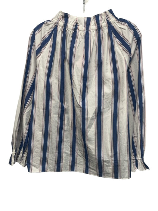 Ann Mashburn Size M White & Blue & Red Cotton Elastic Trim Vertical Stripes Top White & Blue & Red / M