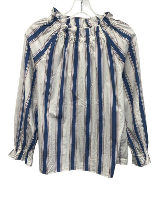 Ann Mashburn Size M White & Blue & Red Cotton Elastic Trim Vertical Stripes Top White & Blue & Red / M