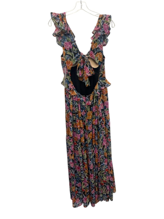 Aqua Size M Black & Multi Polyester Mesh floral Ruffle Sleeve Detail Dress Black & Multi / M