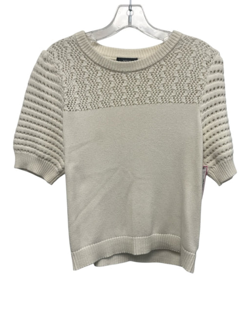 Aqua Size M Cream Cotton Knit Detail Ribbed Crew neck Puffed Short sleeve Top Cream / M