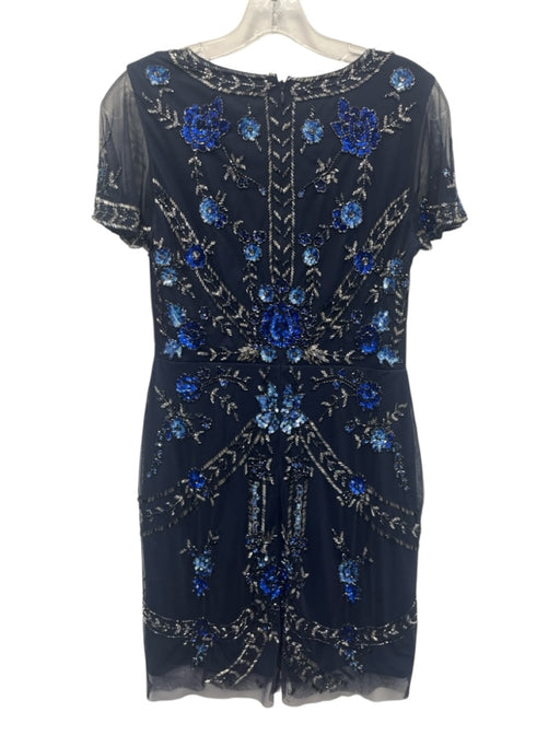 Aidan Mattox Size 6 Navy Blue & Light Blue Polyester beaded design Floral Dress Navy Blue & Light Blue / 6