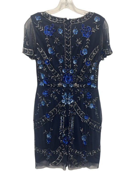 Aidan Mattox Size 6 Navy Blue & Light Blue Polyester beaded design Floral Dress Navy Blue & Light Blue / 6