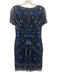Aidan Mattox Size 6 Navy Blue & Light Blue Polyester beaded design Floral Dress Navy Blue & Light Blue / 6