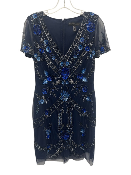 Aidan Mattox Size 6 Navy Blue & Light Blue Polyester beaded design Floral Dress Navy Blue & Light Blue / 6