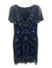 Aidan Mattox Size 6 Navy Blue & Light Blue Polyester beaded design Floral Dress Navy Blue & Light Blue / 6