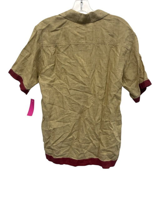 Orlebar Brown NWT Size M Tan & Red Print Linen Solid Button Up Short Sleeve Tan & Red Print / M