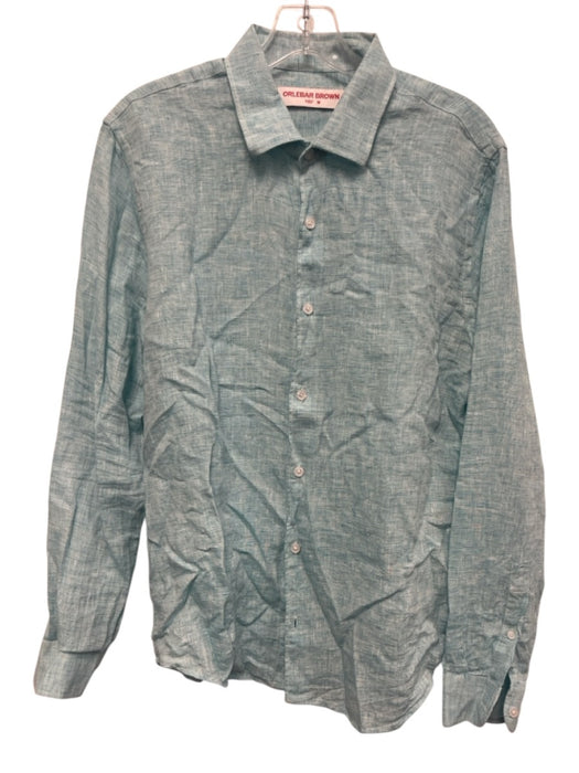 Orlebar Brown Size M Light blue Linen Solid Button Up Men's Long Sleeve Shirt Light blue / M