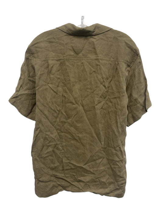 Orlebar Brown NWT Size S Olive Green Linen Solid Button Up Men's Short Sleeve Olive Green / S