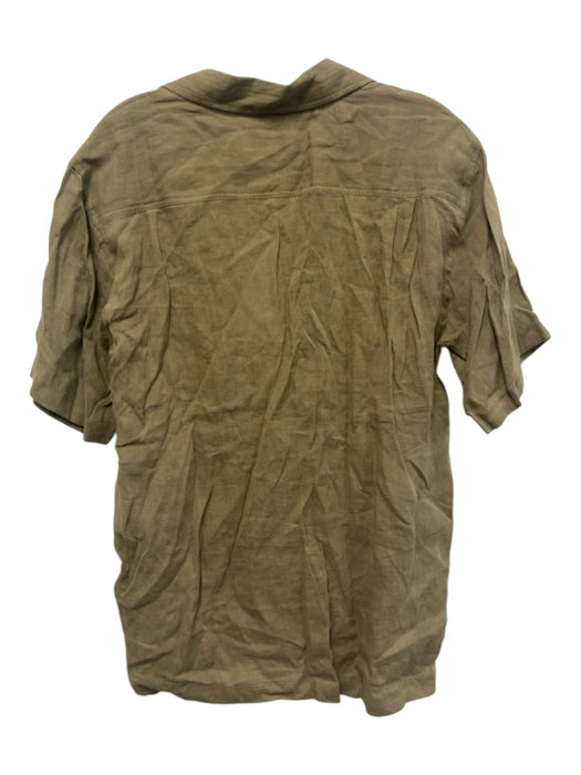 Orlebar Brown NWT Size M Olive Green Linen Solid Button Up Men's Short Sleeve Olive Green / M