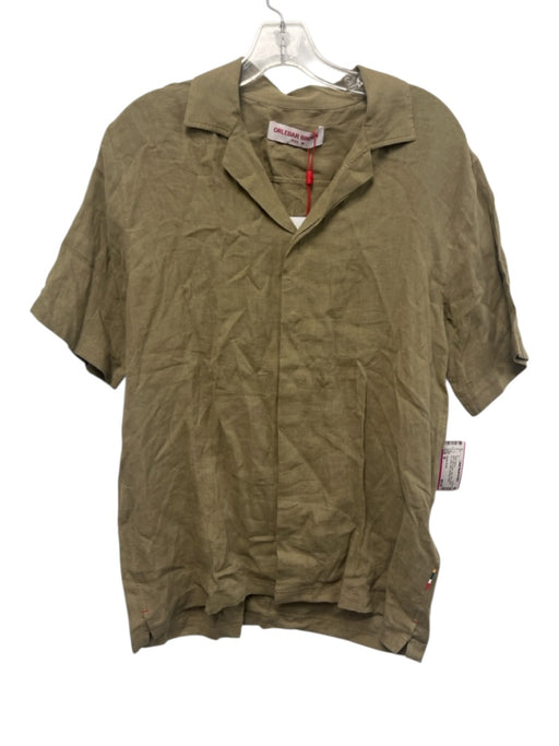 Orlebar Brown NWT Size M Olive Green Linen Solid Button Up Men's Short Sleeve Olive Green / M