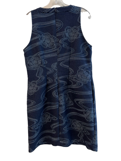 EE Etcetera Size 8 Navy Cotton Blend V Neck Back Zip Sleeveless Floral Dress Navy / 8