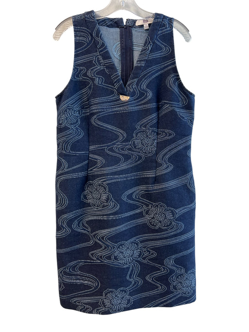 EE Etcetera Size 8 Navy Cotton Blend V Neck Back Zip Sleeveless Floral Dress Navy / 8
