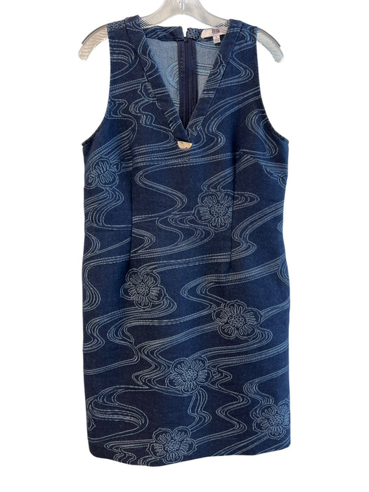 EE Etcetera Size 8 Navy Cotton Blend V Neck Back Zip Sleeveless Floral Dress Navy / 8