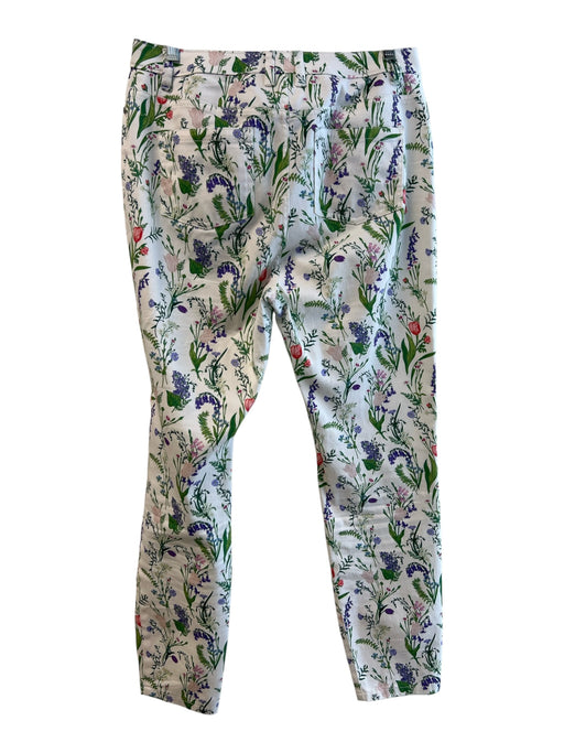 Etcetera Size 8 White & Multi Cotton & Spandex High Rise Floral Zip Fly Pants White & Multi / 8