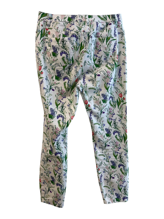 Etcetera Size 8 White & Multi Cotton & Spandex High Rise Floral Zip Fly Pants White & Multi / 8