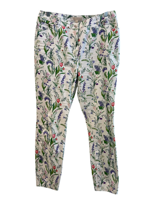 Etcetera Size 8 White & Multi Cotton & Spandex High Rise Floral Zip Fly Pants White & Multi / 8