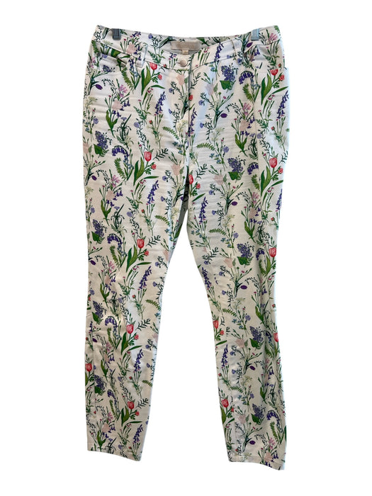 Etcetera Size 8 White & Multi Cotton & Spandex High Rise Floral Zip Fly Pants White & Multi / 8