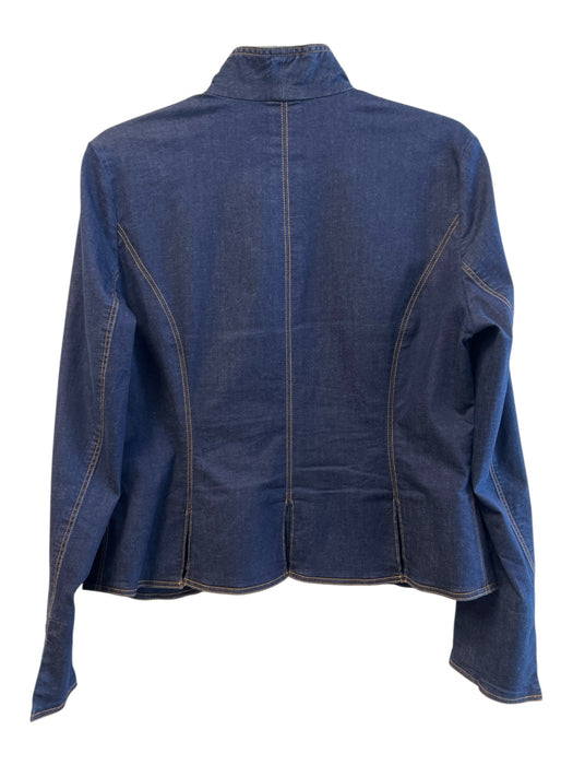 Etcetera Size 10 Navy Cotton Denim Open Front Long Sleeve Pleated Jacket Navy / 10
