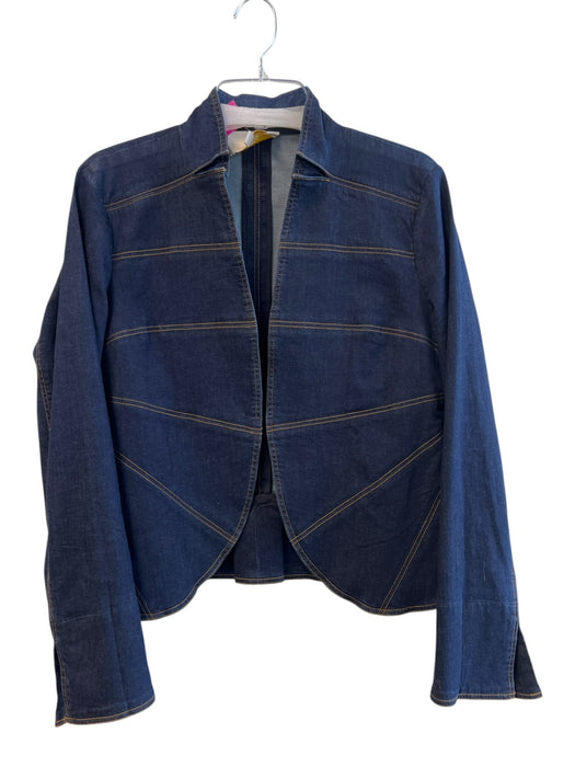 Etcetera Size 10 Navy Cotton Denim Open Front Long Sleeve Pleated Jacket Navy / 10