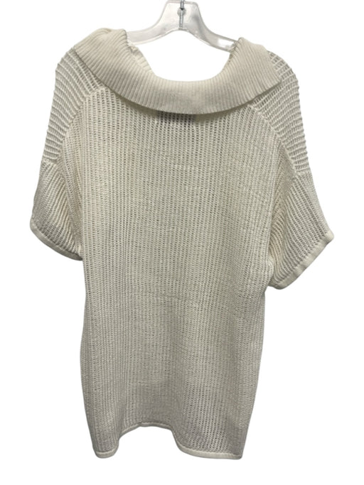 Vintage Havana Size L White Cotton Short Sleeve Open Crochet Collar Top White / L