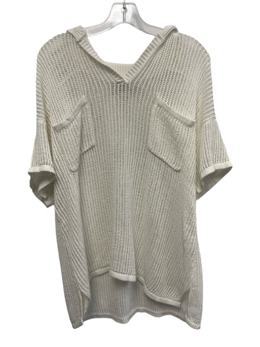 Vintage Havana Size L White Cotton Short Sleeve Open Crochet Collar Top White / L