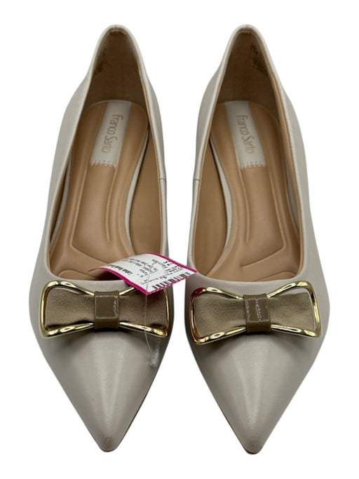 Franco Sarto Shoe Size 7.5 White & Gold Leather Pointed Toe Bow Detail Pumps White & Gold / 7.5