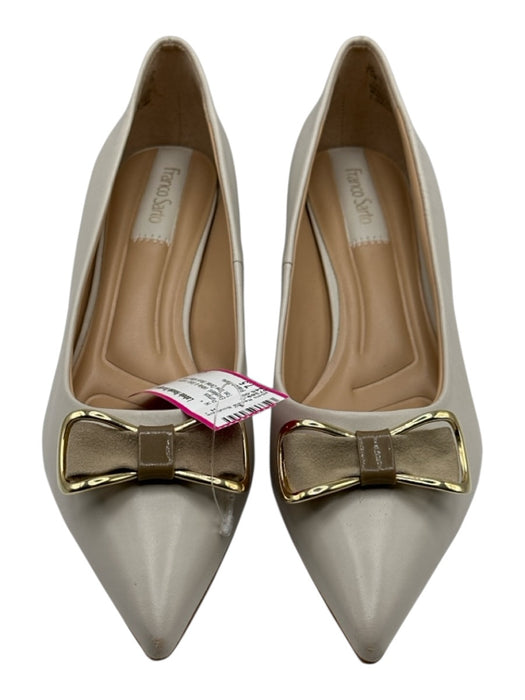Franco Sarto Shoe Size 7.5 White & Gold Leather Pointed Toe Bow Detail Pumps White & Gold / 7.5