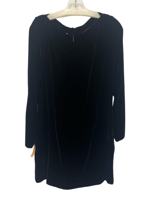COS Size 12 Black Rayon & Silk Velvet Boat Neck Long Sleeve Back Zip Dress Black / 12