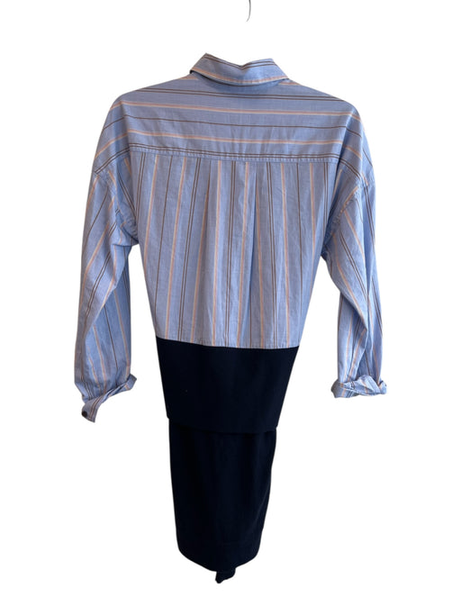 Derek Lam 10 Crosby Size 0 Blue Cotton Blend Long Sleeve Tie Waist Dress Blue / 0