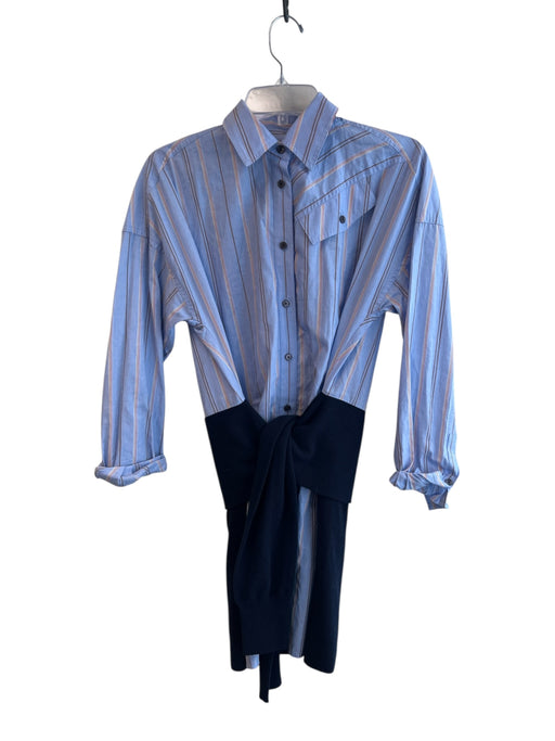 Derek Lam 10 Crosby Size 0 Blue Cotton Blend Long Sleeve Tie Waist Dress Blue / 0