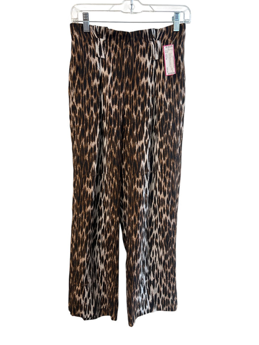 L'agence Size Est XS Brown Silk Blend Leopard High Rise Wide Leg Zip Pant Set Brown / Est XS
