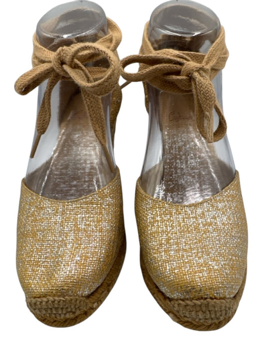 Castaner Shoe Size 36 Yellow & Silver Raffia Metallic Ankle Tie Wedges Yellow & Silver / 36