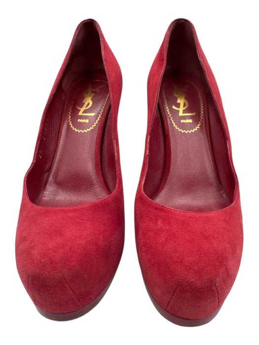 Yves Saint Laurent Shoe Size 36 Burgundy Suede Platform Almond Toe Pumps Burgundy / 36