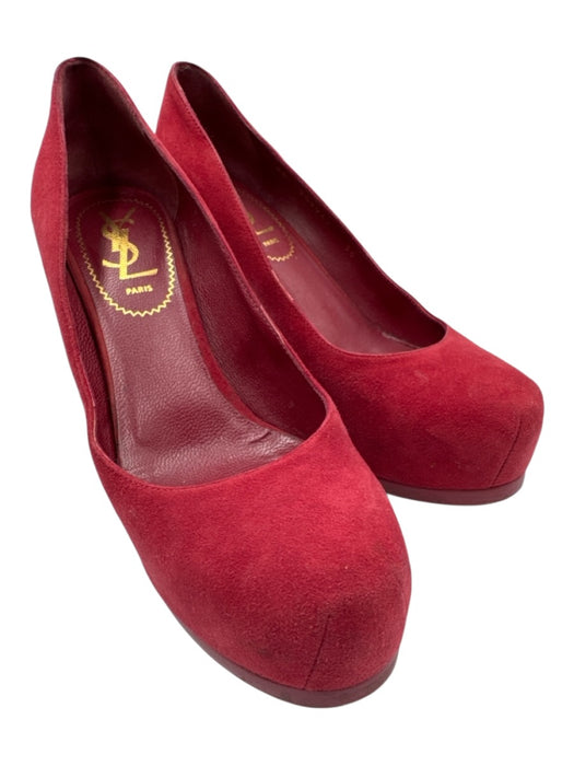 Yves Saint Laurent Shoe Size 36 Burgundy Suede Platform Almond Toe Pumps Burgundy / 36