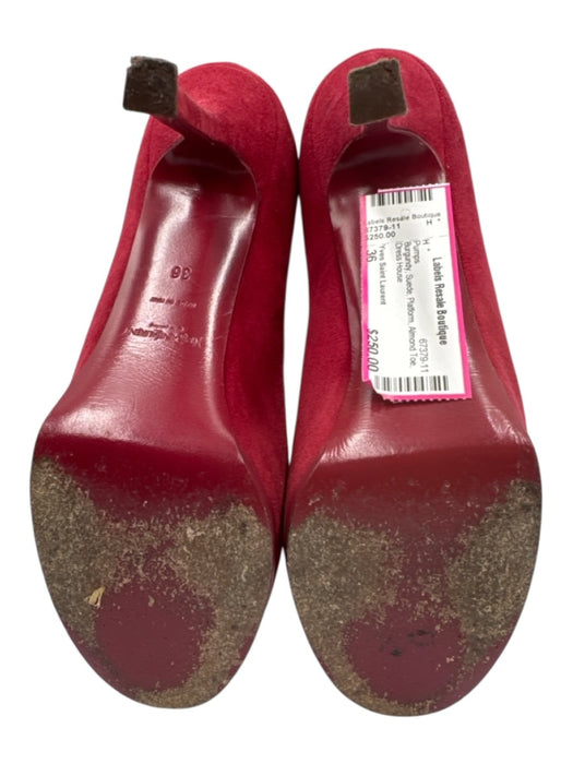 Yves Saint Laurent Shoe Size 36 Burgundy Suede Platform Almond Toe Pumps Burgundy / 36