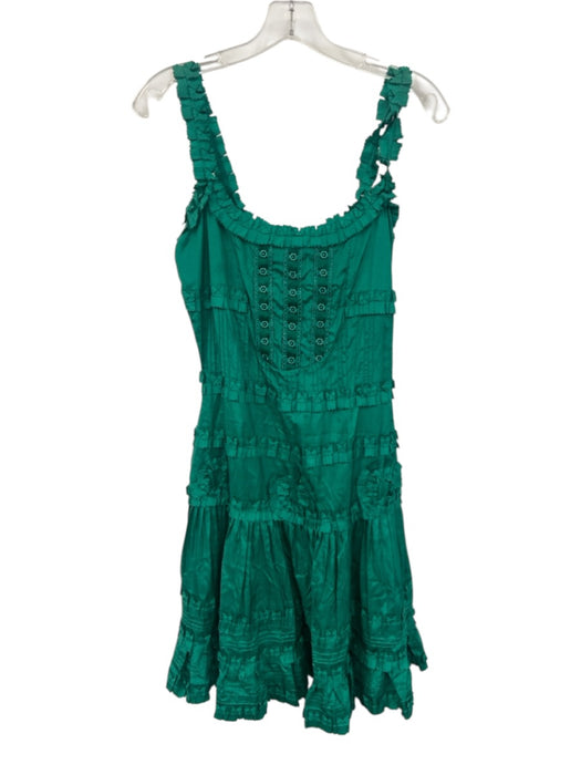 Blumarine Size 40 Green Silk Ruffle Detail Pleated Sleeveless Dress Green / 40