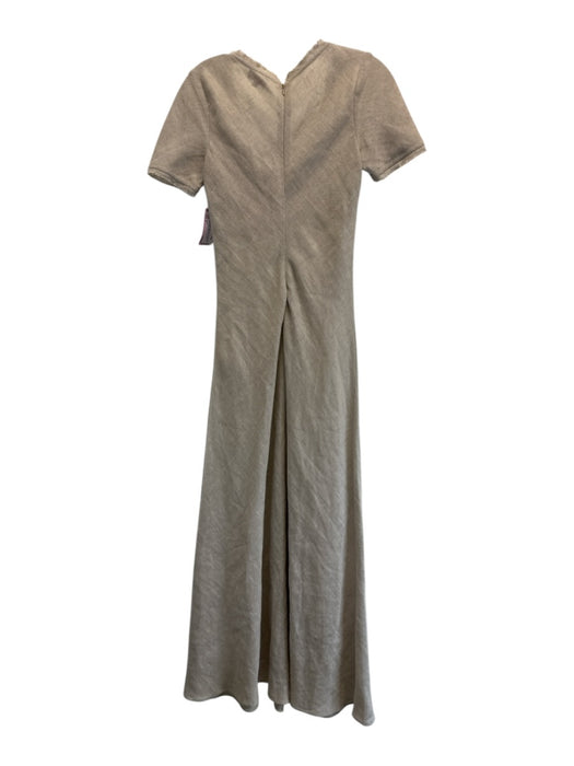 Staud Size 2 Beige Linen Back Zip Unfinished Hem short sleeve Dress Beige / 2