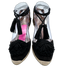 Aquazzura Shoe Size 38 Black & Beige Suede & Raffia Pom Pom Ankle Tie Wedges Black & Beige / 38