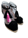 Aquazzura Shoe Size 38 Black & Beige Suede & Raffia Pom Pom Ankle Tie Wedges Black & Beige / 38