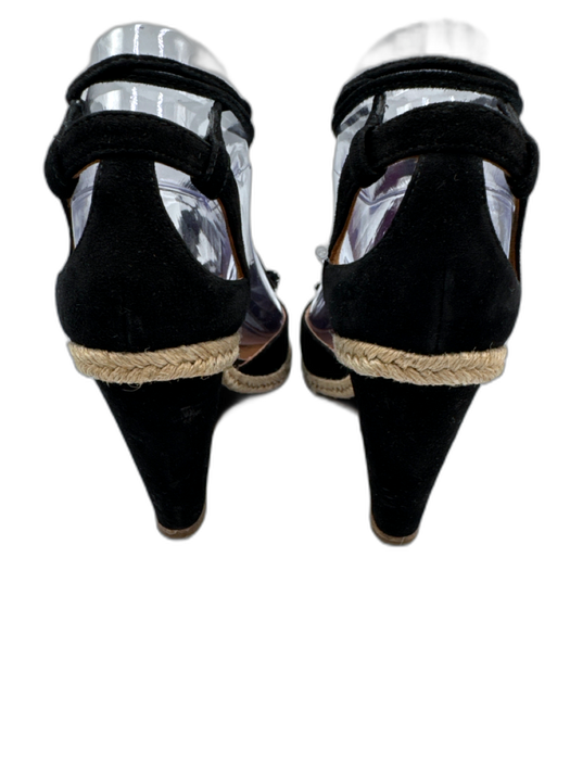 Aquazzura Shoe Size 38 Black & Beige Suede & Raffia Pom Pom Ankle Tie Wedges Black & Beige / 38